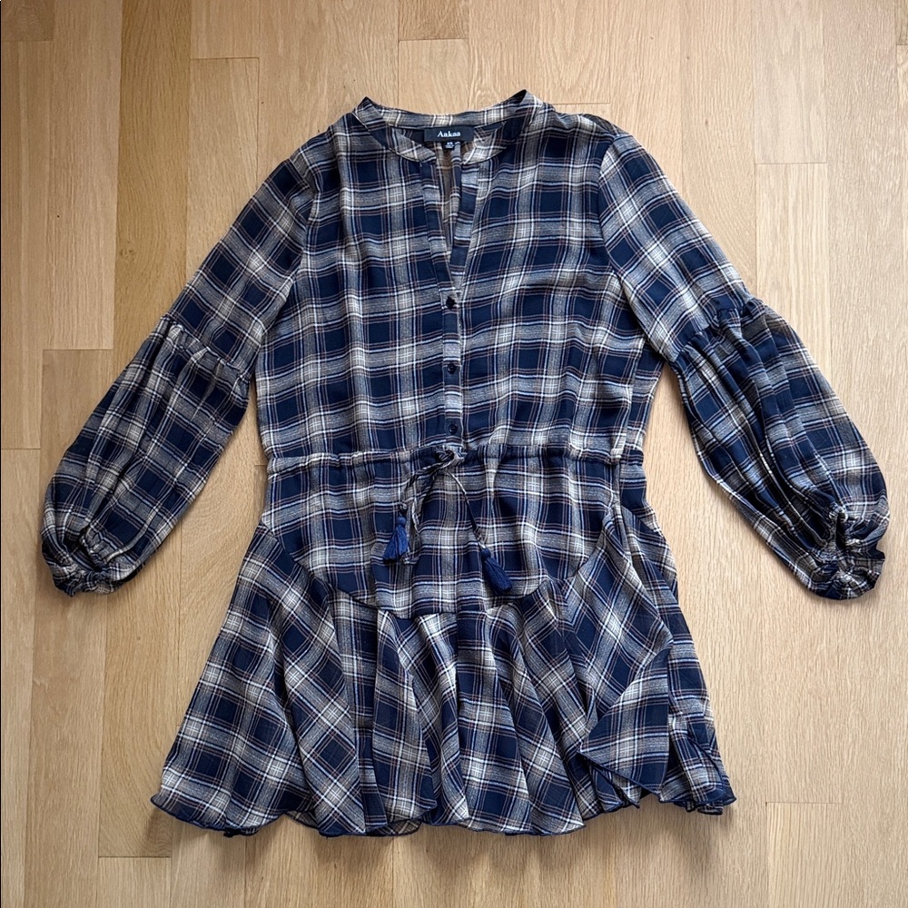 Vici Blue Plaid Long Sleeve Dress